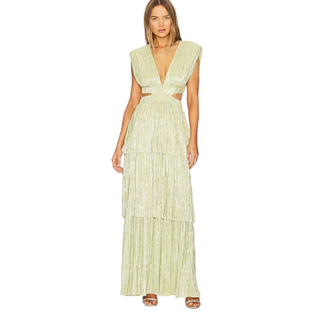 Sabina Musayev Light Green Metallic Backless Maxi Dress